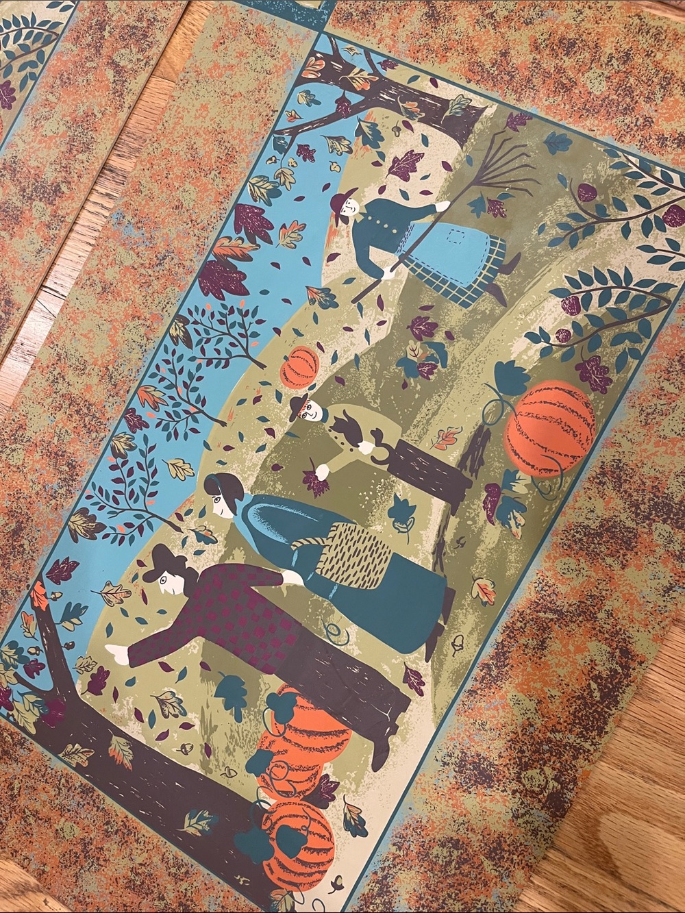 4 Vtg Vinyl Harvest Placemats Fall Pumpkins Leaves Acorns ‘Leaf Peepers’ Kmart